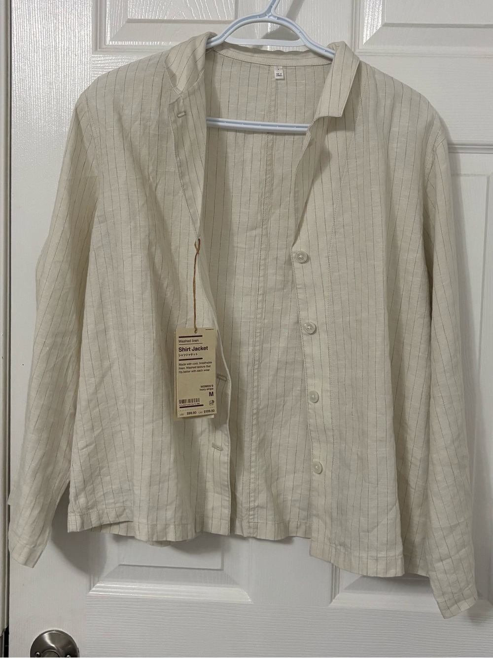 Muji Ivory-Striped Washed Linen Shirt Jacket
